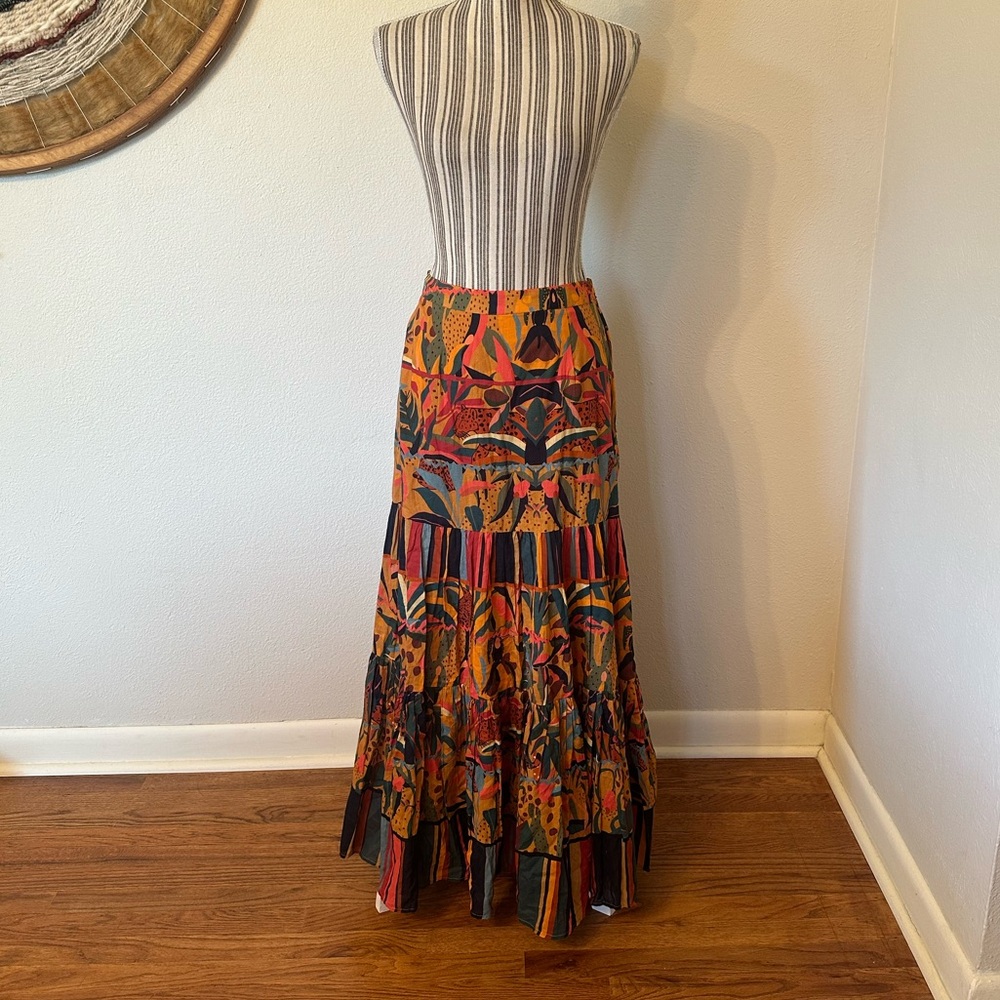 Farm Rio Isabella Tiered Maxi Skirt Leopard Animal Woman's s - Picture 5 of 11